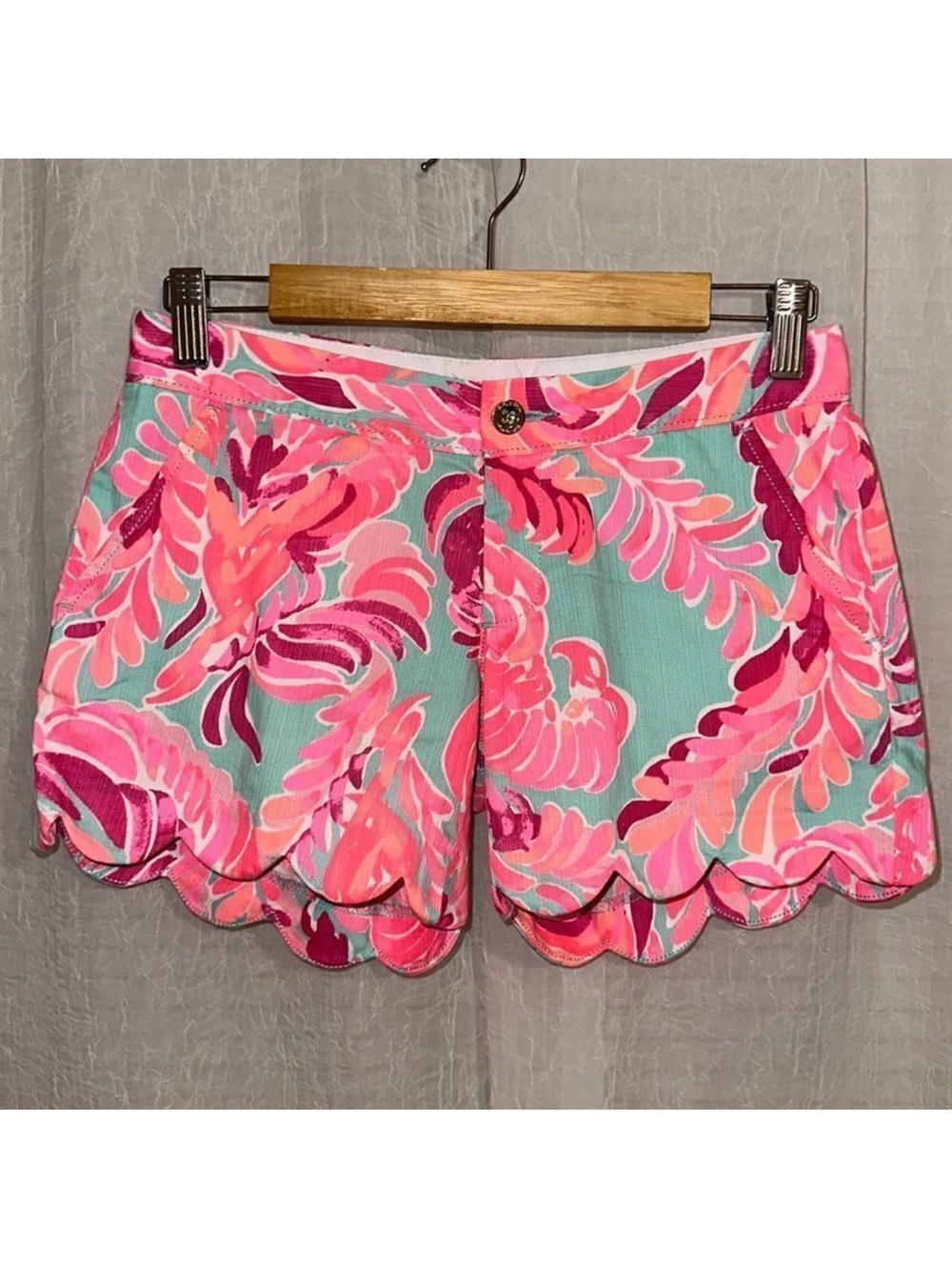Lilly P 00 4” The Buttercup 💯 Cotton Coral 4 Pocket Scalloped Hem Short